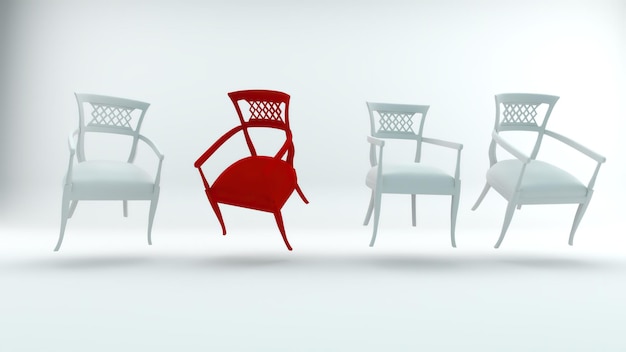 Krzesło do jadalni 3d z długimi podstawami i krótkim oparciem z białym kolorem i tłem. Nadaje się do jedzenia
