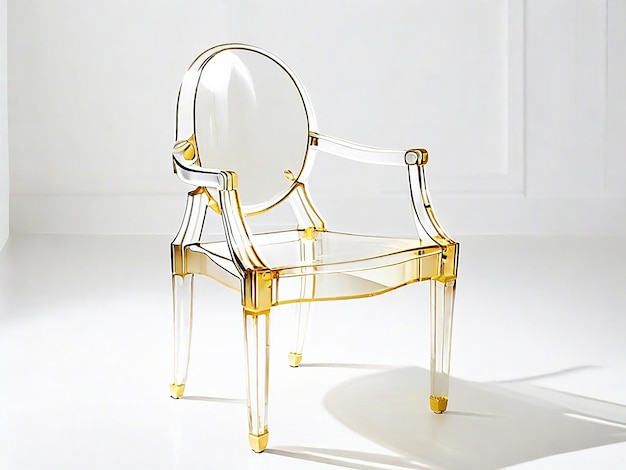 Krzesło Ghost z białym panelem i złotą gałką na białym tle