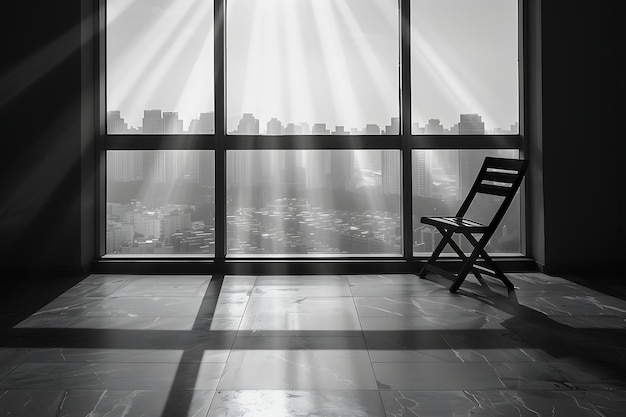 Krzesło jako sylwetka Ramka okna Cień odlewany na ścianie kątowy Kreatywne zdjęcie eleganckiego tła