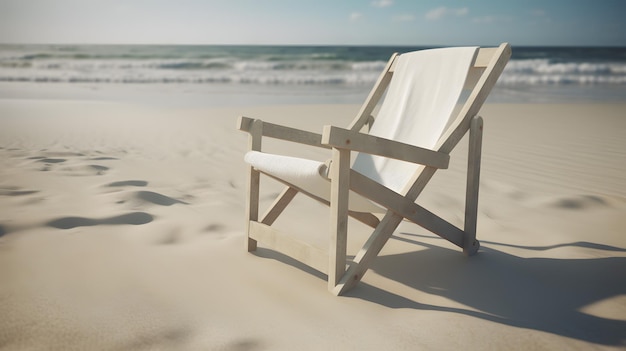 Krzesło na plaży, na którym świeci słońce.