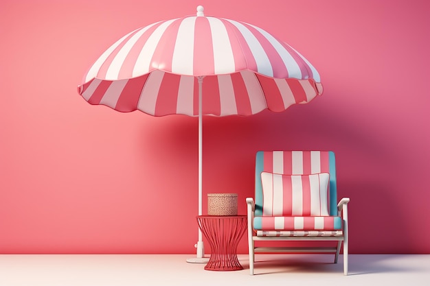 Zdjęcie krzesło plażowe z parasolem i piłką plażową