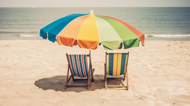 Krzesło plażowe z parasolem na pięknym białym piasku na tle oszałamiającego błękitnego nieba i oceanu koncepcja wolności wakacje generatywne ai