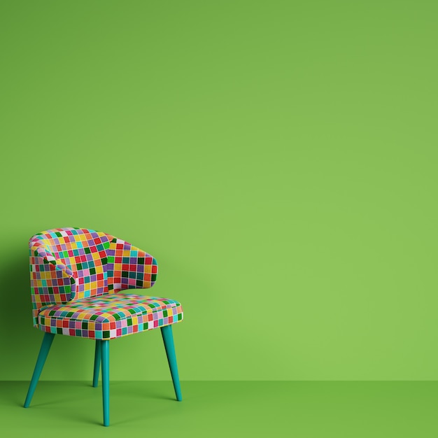 Krzesło W Stylu Pop-art Kolorowe Na Zielonej ścianie Z Miejsca Kopiowania. Minimalna Koncepcja.