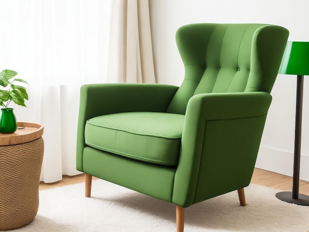 krzesło w zielonym salonie z przestrzenią do kopiowania