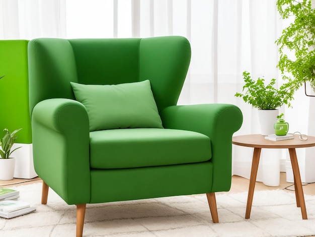 krzesło w zielonym salonie z przestrzenią do kopiowania