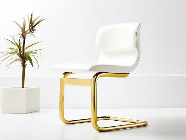 Krzesło wspornikowe z białego panela ze złotą gałką na białym tle