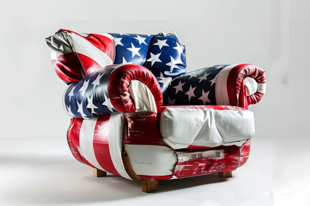 Zdjęcie krzesło wykonane z amerykańskiej flagi surrealizm kreatywny projekt mebli
