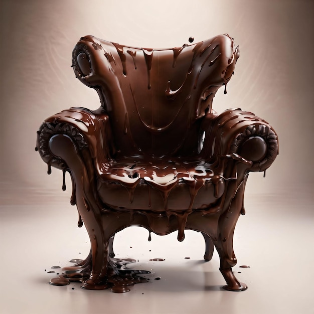 Krzesło z rozpuszczoną czekoladą na nim i jego dolną połową.