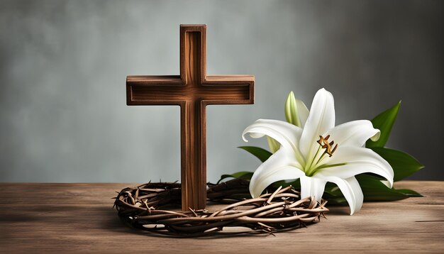 krzyż i kwiaty w trzymaczu krzyża