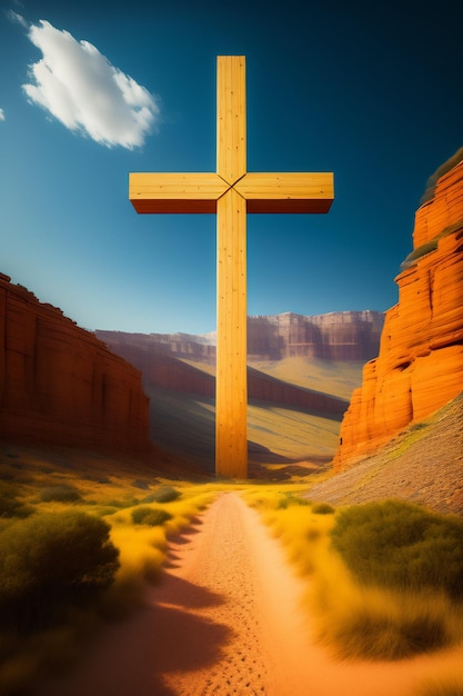 Krzyż na pustyni z niebem w tle