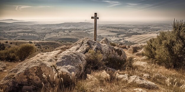 Krzyż na skale w górach