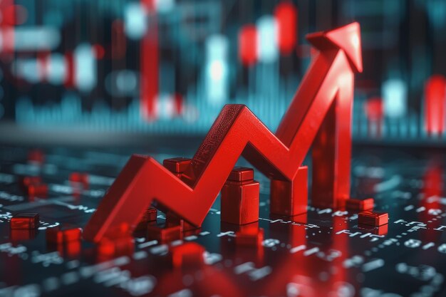 Krzyza finansowa w dół 3d czerwona strzała ekonomia wykres biznesowy na rynku krachu pieniądza tło