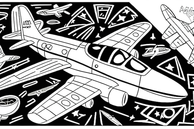 książka do malowania dla dzieci samolot kreskówka grube linie czarno-białe białe tło Ai wygenerowane ilustracje
