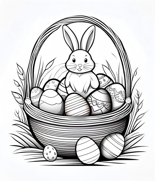 Zdjęcie książka do malowania wielkanocna tło uroczy królik jaja wielkanocne szczęśliwa wielkanocna książka do koloryzacji