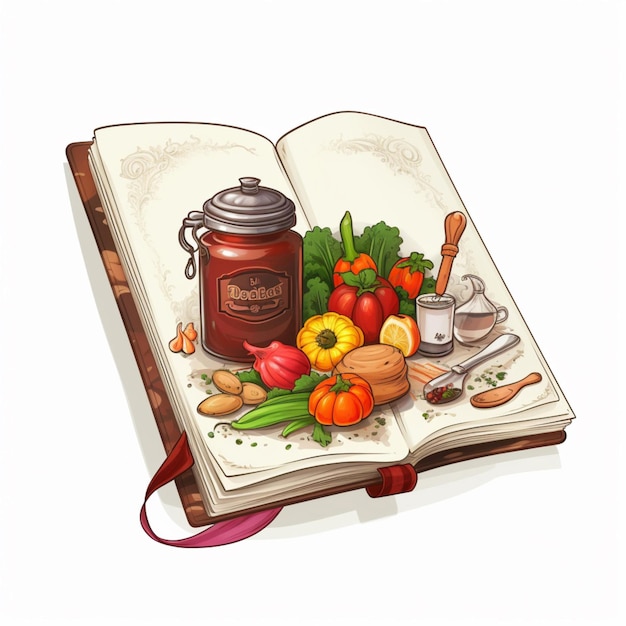 Zdjęcie książka kucharska 2d ilustracja kreskówkowa na białym tle high q