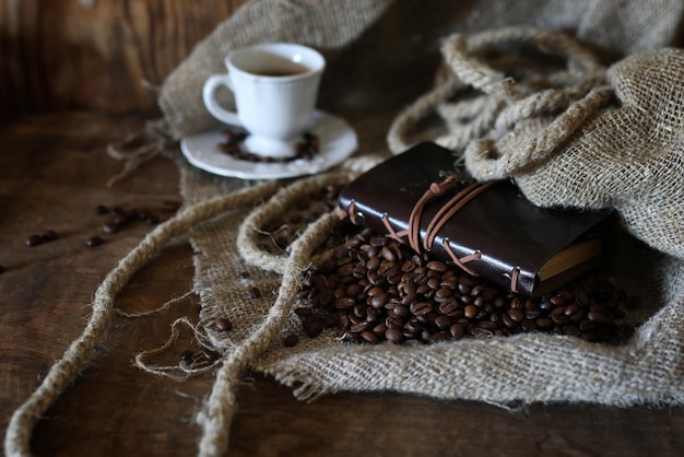 Książka o sznurach ziaren kawy
