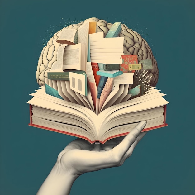 Książka z mózgiem, na której widnieje rysunek przedstawiający mózg