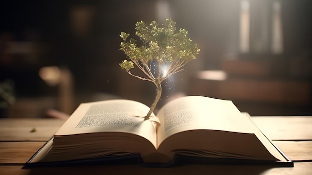 Książka z wyrastającym z niej drzewem