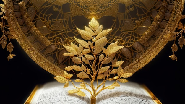 Książka ze złotym liściem na wierzchu