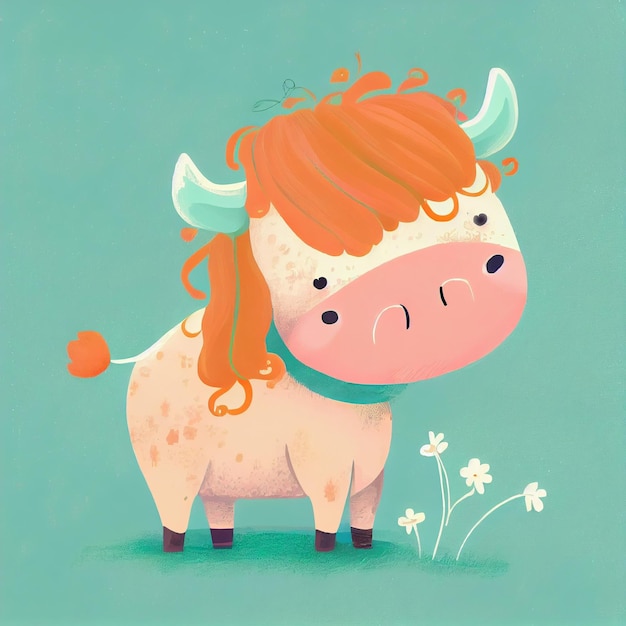 Książki dla dzieci ilustracja zwierząt śliczna krowa dzieci ilustracja pokój odbitki ścienne Generative AI