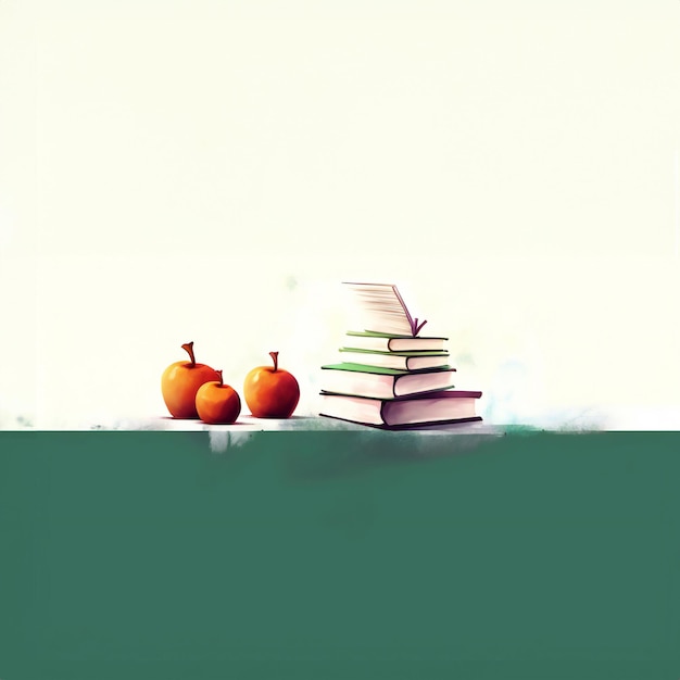 Zdjęcie książki i jabłka na zielonym tle koncepcja edukacji powrót do szkoły