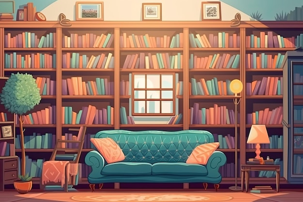 Zdjęcie książki na półkach w bibliotece duża półka na książki jest pełna książek