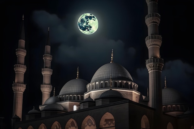 Księżyc jest widoczny nad budynkiem w Stambule.