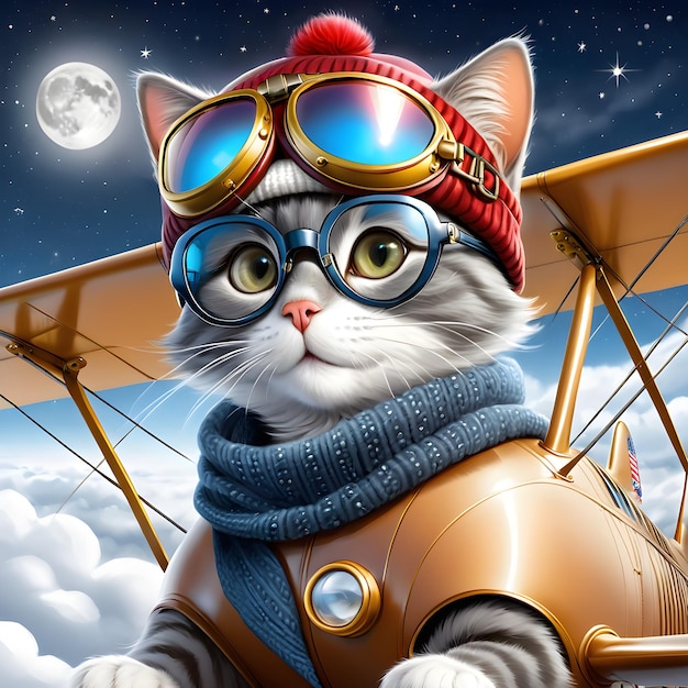 Księżyc to szary kot, który uwielbia pilotować swój biplan, jest podekscytowany powrotem do domu na Boże Narodzenie.