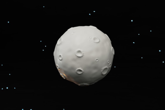 Księżyc w kosmosie wśród gwiazd renderowania 3D