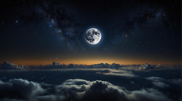Księżyc w nocy z gwiazdami i chmurami Księżyc widok w nocy piękny księżyc z gwiazdami