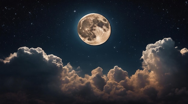 Księżyc w nocy z gwiazdami i chmurami Księżyc widok w nocy piękny księżyc z gwiazdami