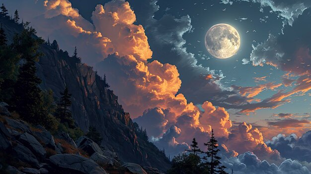 Zdjęcie księżyc w pełni świeci na niebie banner w tle hd