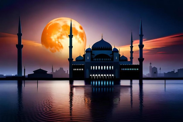 Księżyc w pełni świeci nad meczetem w Stambule
