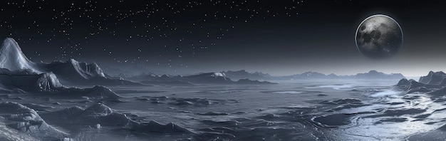 Księżycowe góry w panoramie gwiezdnej nocy