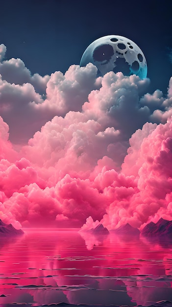 Zdjęcie kształt chmur w kolorze maroon w stylu sztuki cyfrowej z tapetą księżycową