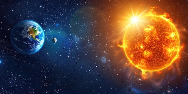 Zdjęcie kształt kosmosu z ziemią i słońcem