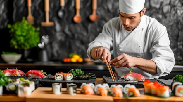 Kształt kuchni szefa sushi z przestrzenią do kopiowania