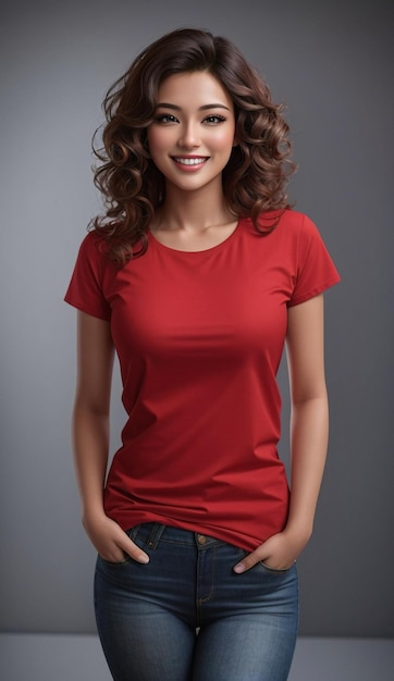 Kształt mody w jakości HD dla makiety kobiety w czarnej koszuli w kolorze białym i różowym