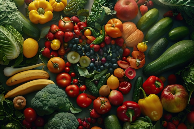 kształt serca przez różne warzywa i owoce warzywo