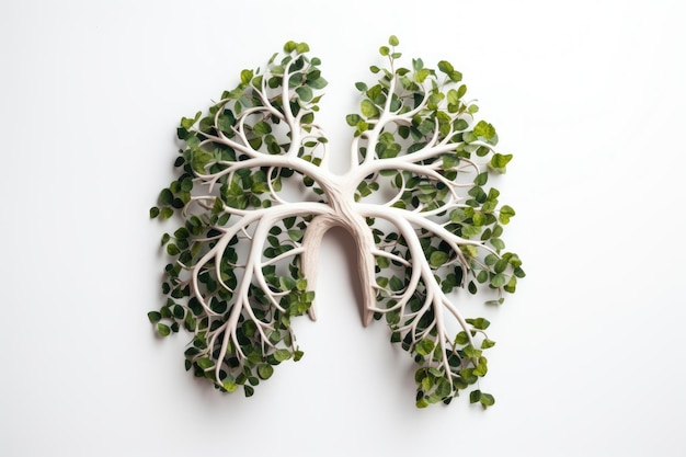 Kształty płuc na białym tle Drzewa jako oczyszczanie powietrza w płucach planety Koncepcja ekologiczna pneumoni