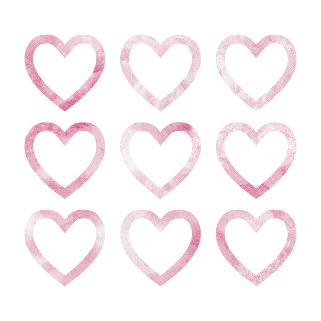 Kształty Różowych Serc Na Akwareli Tekstury. Na Białym Tle Wzory Na Białym Tle. Na Walentynki, ślub Lub Kartkę Z życzeniami