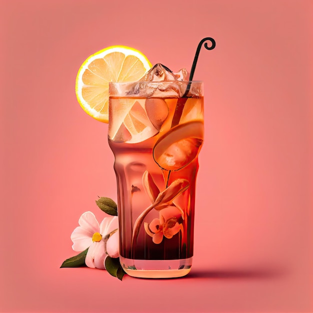 Kuba Libre lub Long Island Iced Tea na różowym tle Party Coctail Bar Drink Abstrakcyjna generatywna ilustracja AI