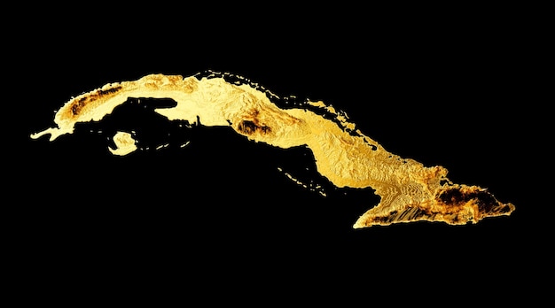 Kuba Mapa Złoty metal Kolor Wysokość mapa Tło 3d ilustracja