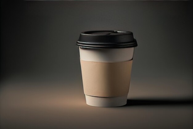 Kubek do kawy jednorazowego użytku z białego papieru z czarną pokrywką kopułkową i szablonem obrazu Kraft Sleeve