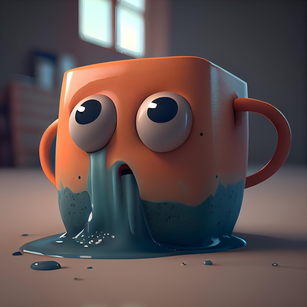 Kubek do kawy z zabawną twarzą renderowania 3d ilustracji
