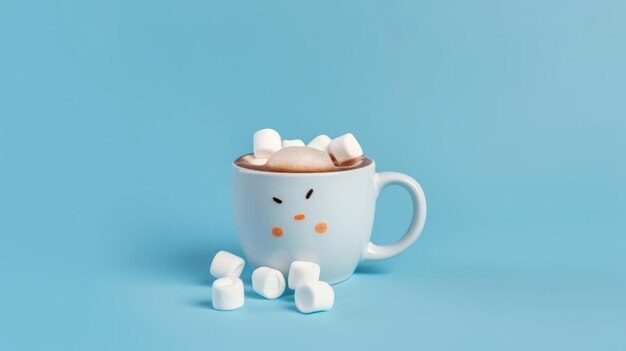 Kubek gorącej czekolady z roztopionymi piankami marshmallow bałwan Ilustracja AI Generative