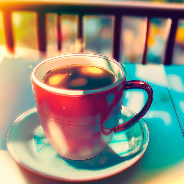 Kubek gorącej herbaty rano w kawiarni