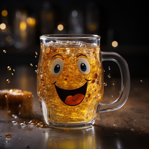 Zdjęcie kubek piwa z uśmiechniętą twarzą