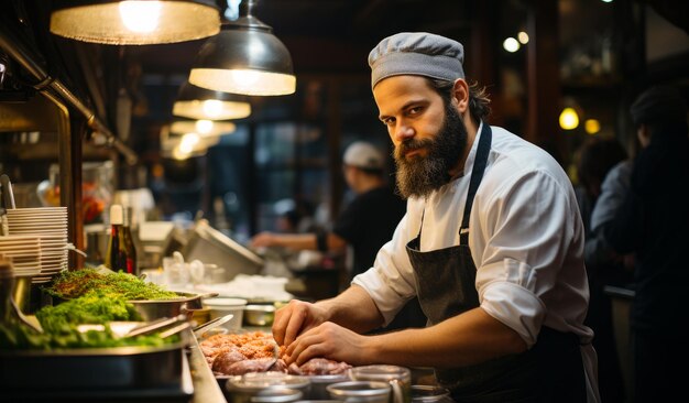 Kucharz pracujący w restauracji Kuchnia gotująca jedzenie według kucharza