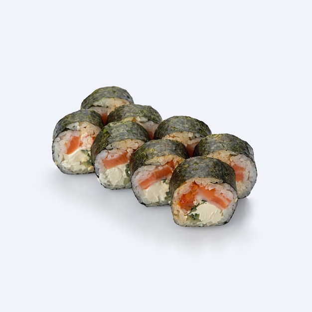 Kuchnia japońska. Sushi roll na białym tle.